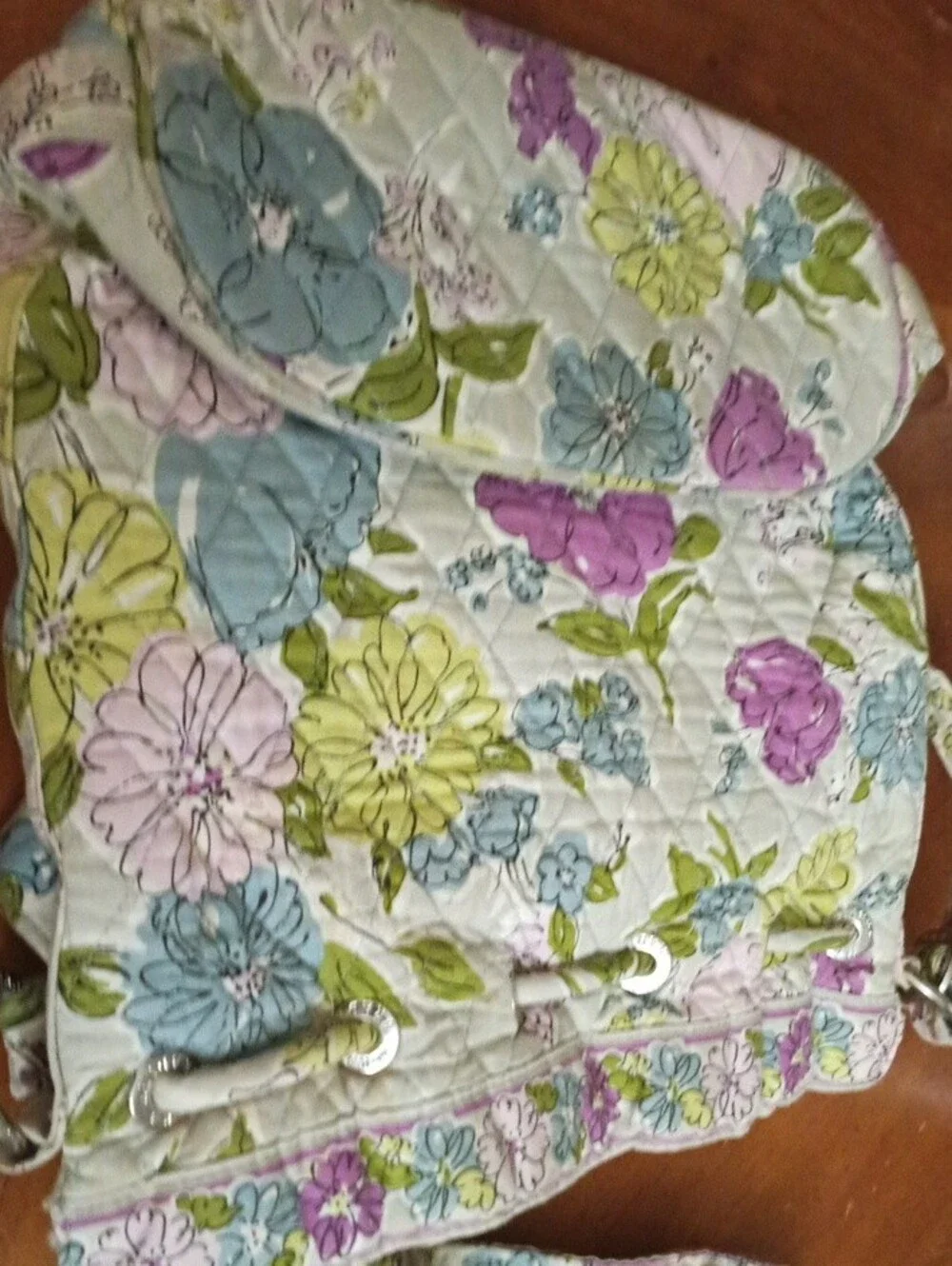Floral Quilted Tote Bag in Cream, Green & Purple Vera Bradley
